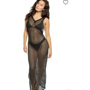 EVERYTHING BUT WATER BLACK MESH MAXI COVERUP SMALL